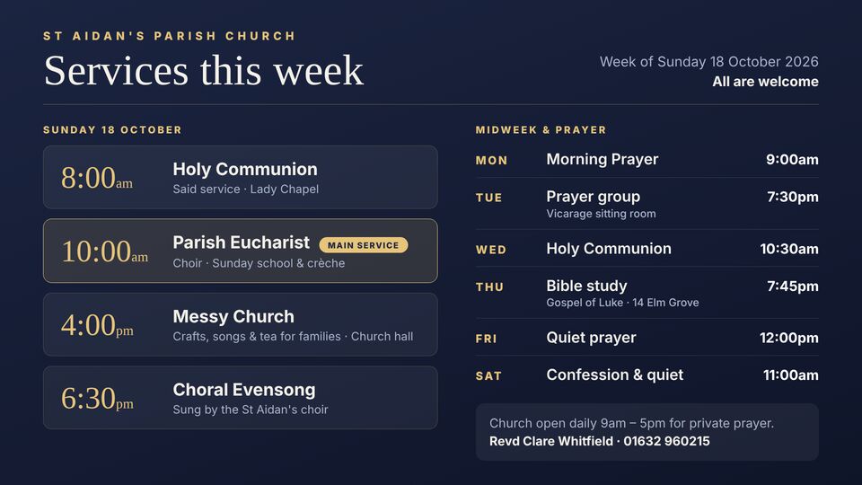 Church & community screen design: Service times
