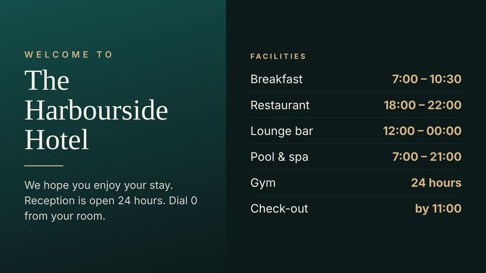 Hotel screen design: Hotel welcome