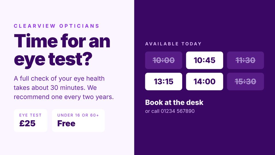 Optician screen design: Eye test appointments
