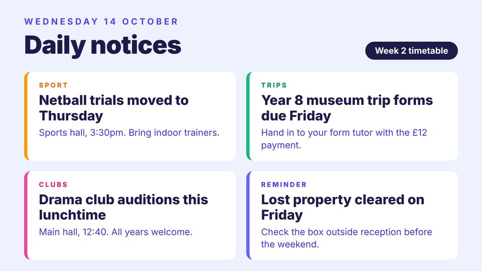 School screen design: Daily notices